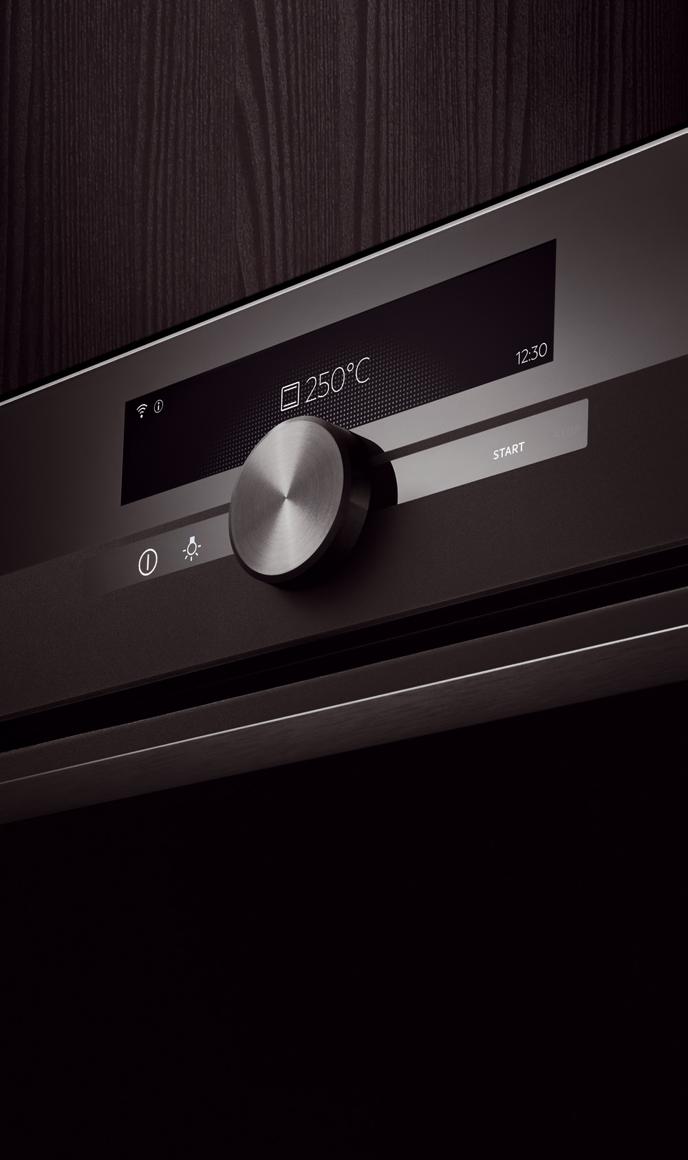 AEG Premium Drehwähler, der das Farbdisplay am Ofen steuert. 